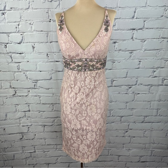 Sue Wong Nocturne Beaded Embroidered Lace Evening Dress Size Small Pink Vintage - Picture 1 of 15
